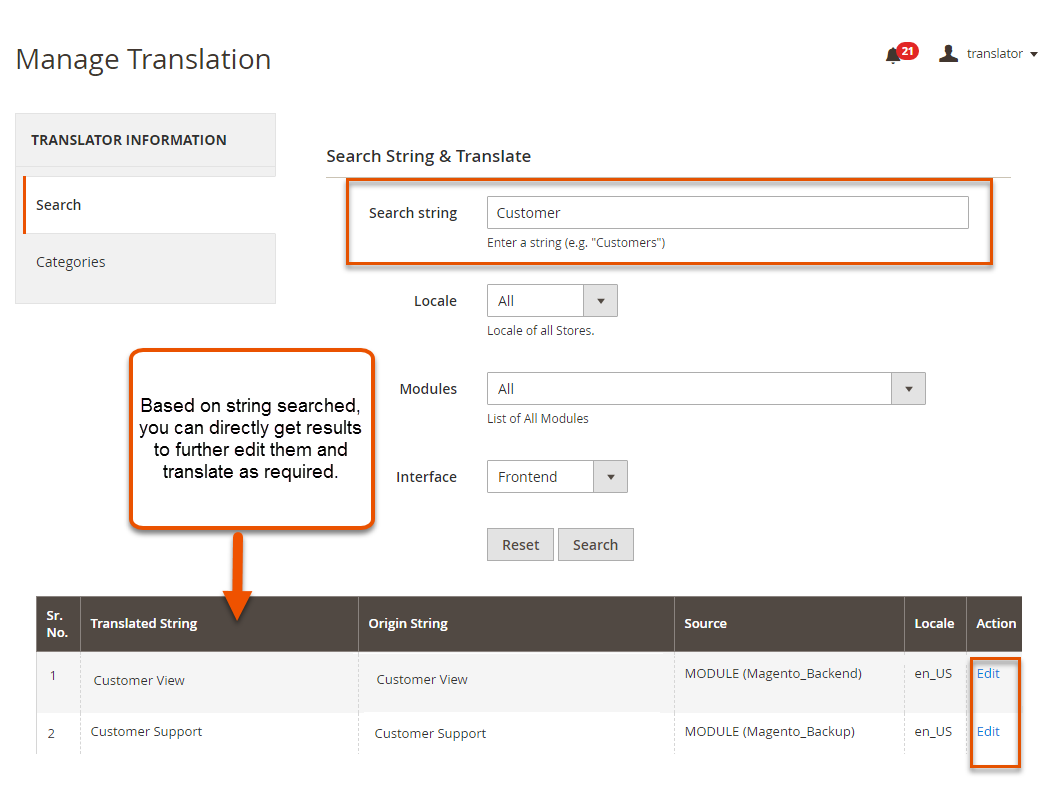 Search Strings and Translate