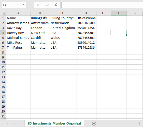 Data Export in Excel Format