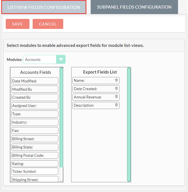 Manage ListView Fields Configuration for Export