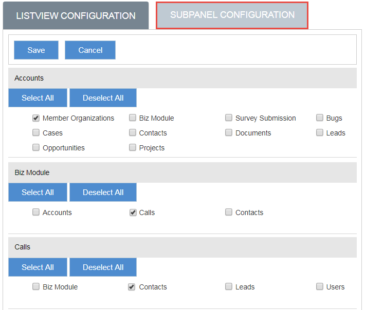 Manage SubPanel Modules Configuration for Export