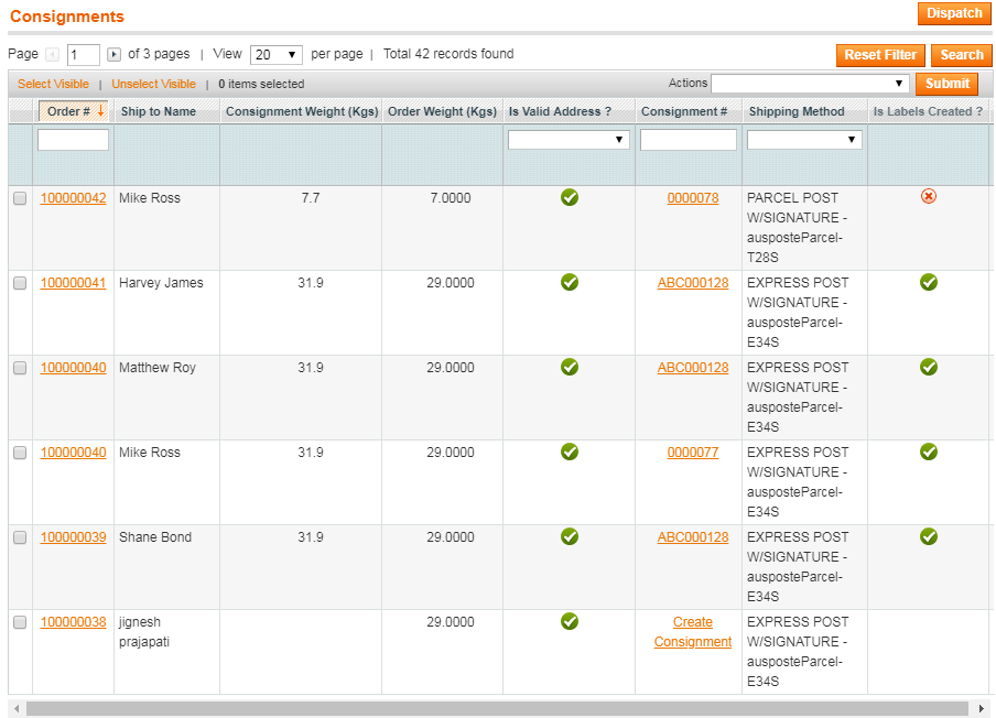 Manage Consignments