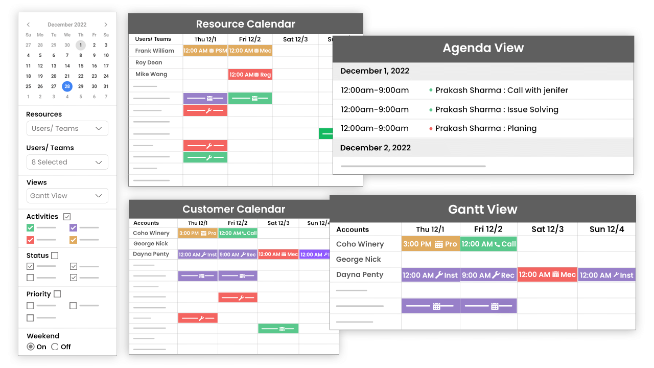 All-in-One Calendar to Manage Resources and their Activities